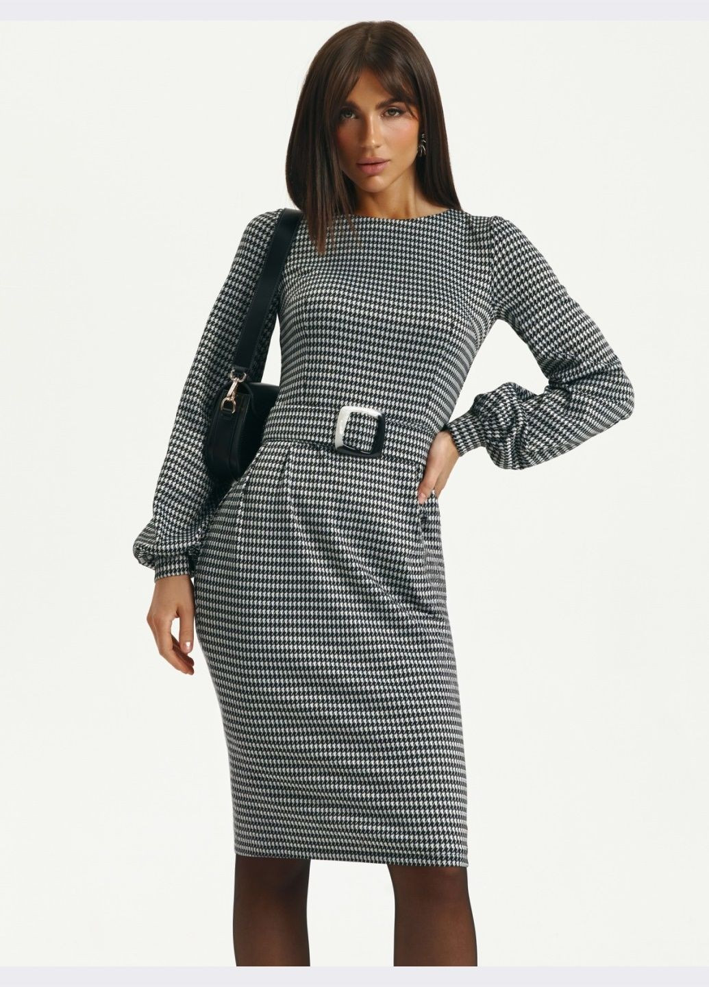 Чорна ділова чорна сукня прилеглого силуету в гусячу лапку Dressa з візерунком "гусяча лапка"