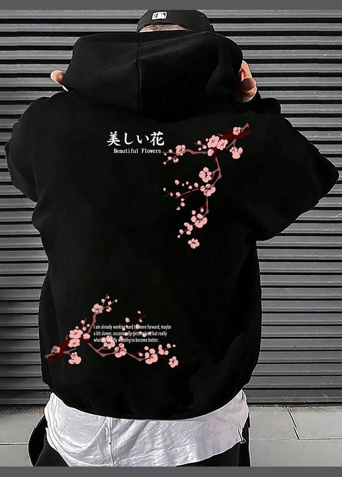 Чоловіче чорне стильне оверсайз худі з трендовим принтом No Brand (370966478)