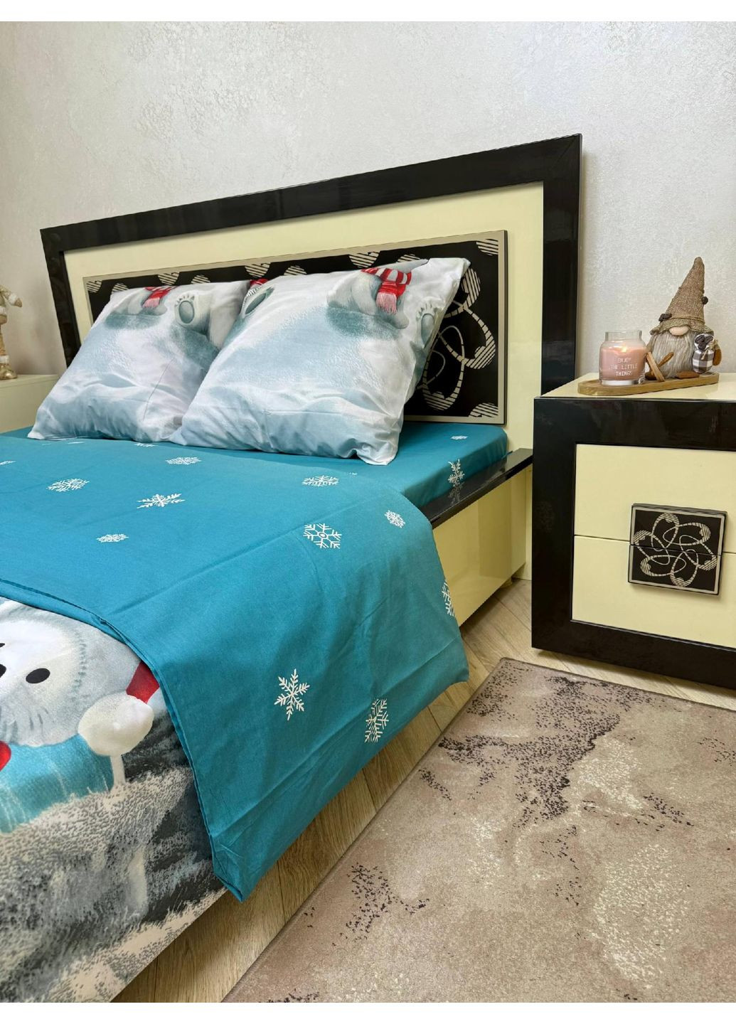 Постельное белье новогоднее хлопковое Арктика Полуторное 150 x 220 Бязь Голубое 50 х 70 No Brand (362202465)