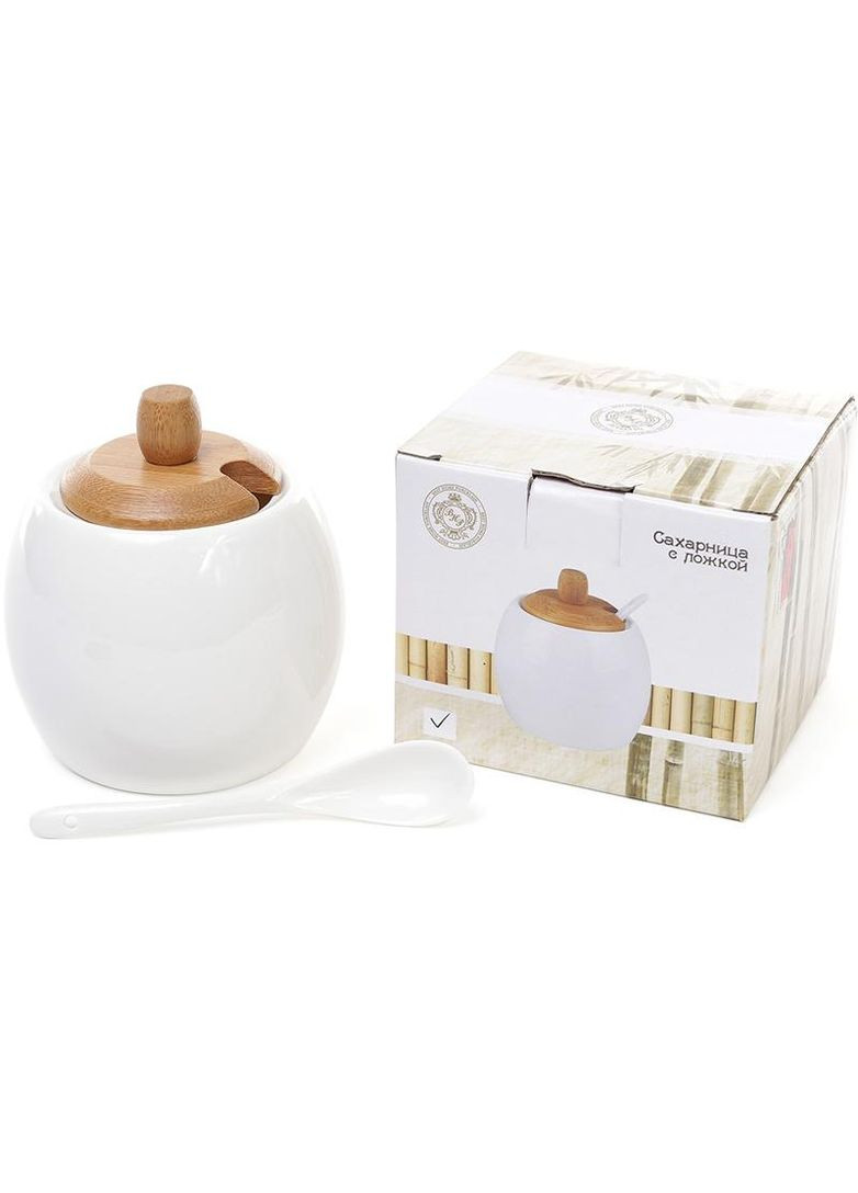 Цукорниця Ceram Bamboo Ø9х12см з ложкою і дерев'яною кришкою Bona (338423663)