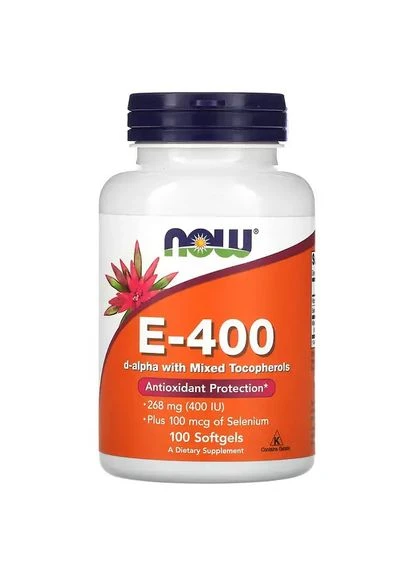 E-400 D-альфа зі змішаними токоферолами E-400 D-Alpha with Mixed Tocopherols, 268 mg (400 IU), 100 Softgels Now (317286997)