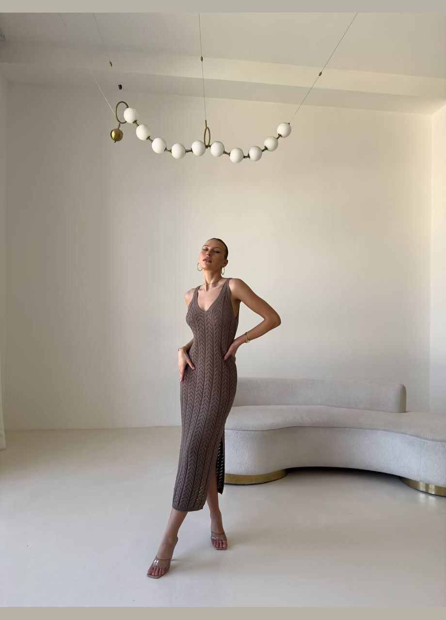 Коричнева повсякденний, коктейльна, вечірня сукня в’язана довга шоколад No Brand однотонна