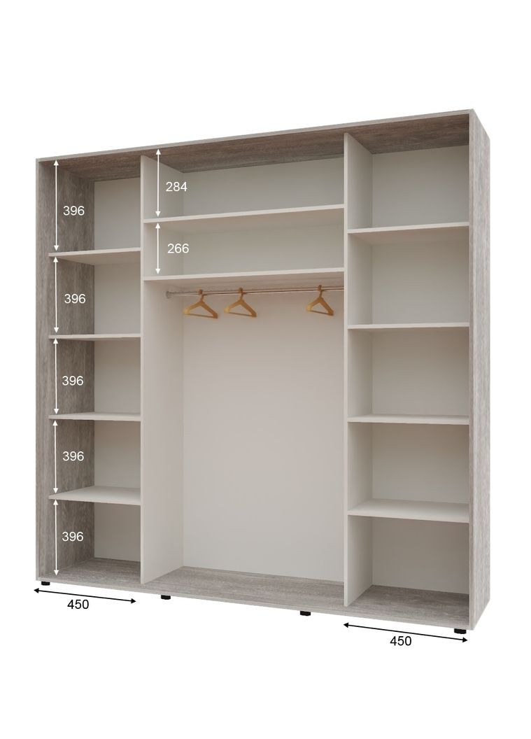 Шкаф-купе трехдверный Комфорт Мебель 220*60*220 см Бетон ДСП + Зеркало + ДСП Макси Комфорт Меблі (360437599)