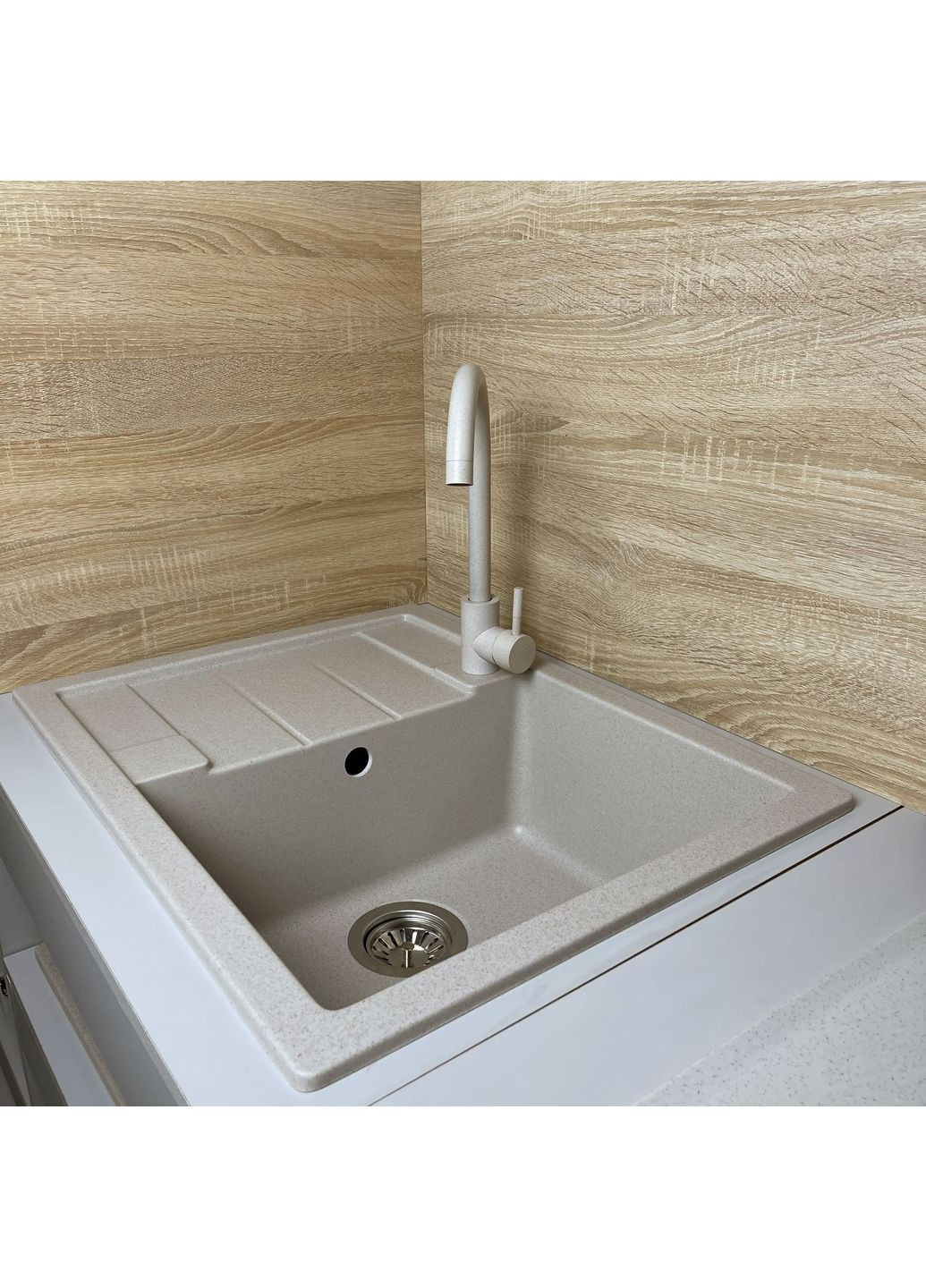 Набір кухонний Anila, штучний камінь, прямокутний, з крилом, 645х495х200мм, чаша - 1, врізна, Avena + змішувач та дозатор Adamant (370620093)