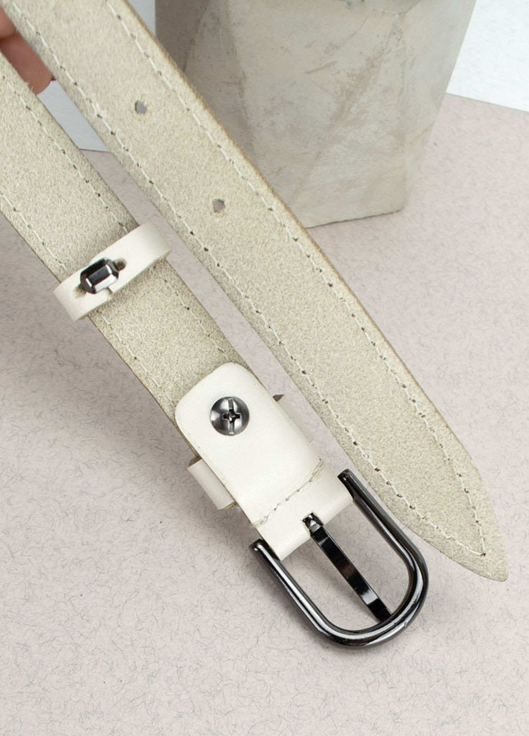 Ремень женский кожаный молочный SF-2006 (120 см) узкий HandyCover (361639635)