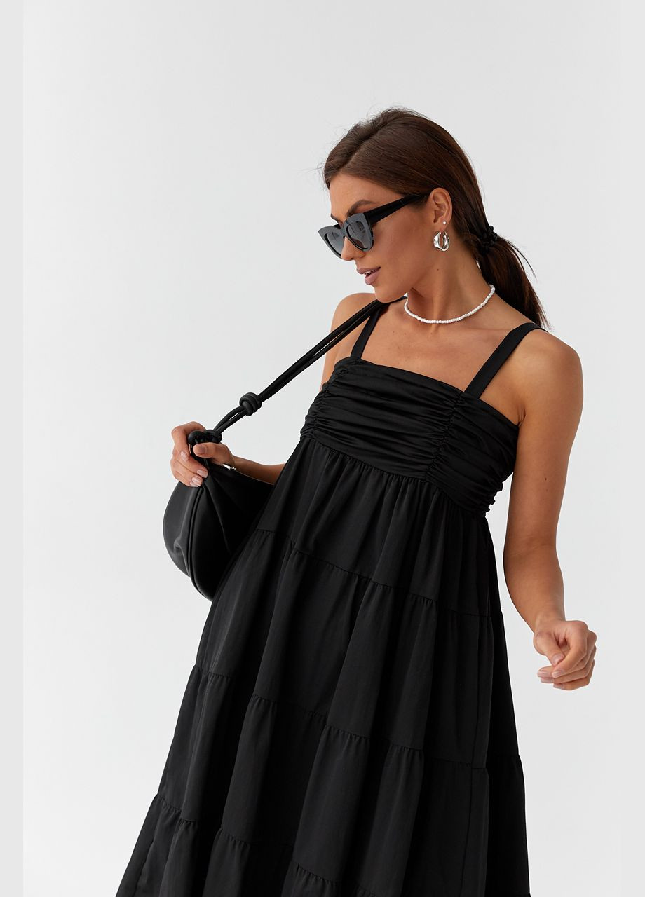 Черное повседневный летний сарафан из прошвы на одном бретеле белый цвет 40р. с открытыми плечами No Brand однотонное