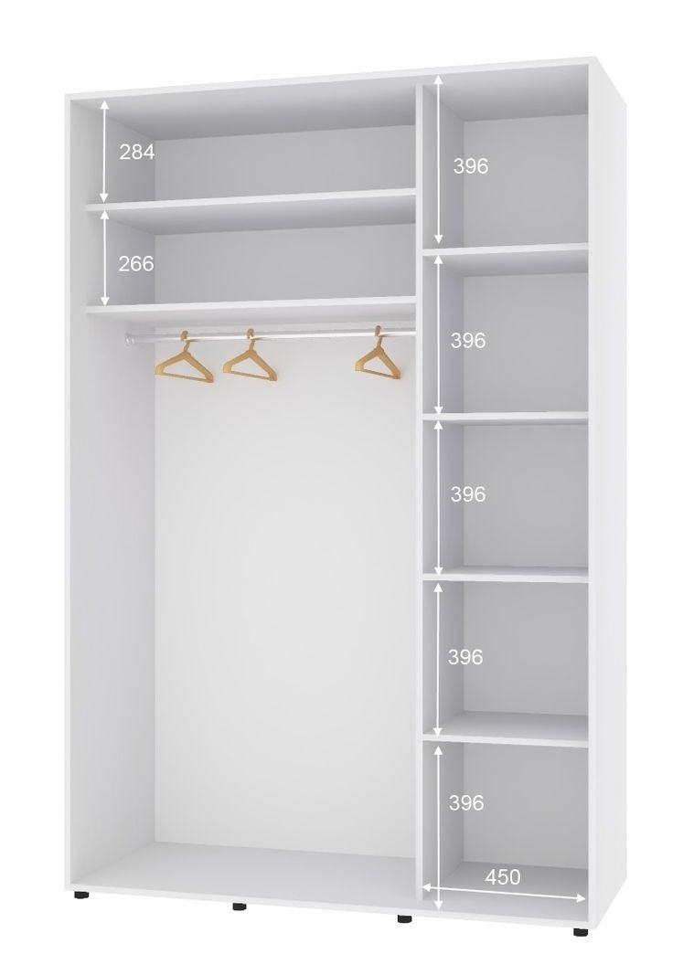 Шафа-купе дводверна 130*60*210 см Білий ДСП + Дзеркало Стандарт Комфорт Меблі (360453730)