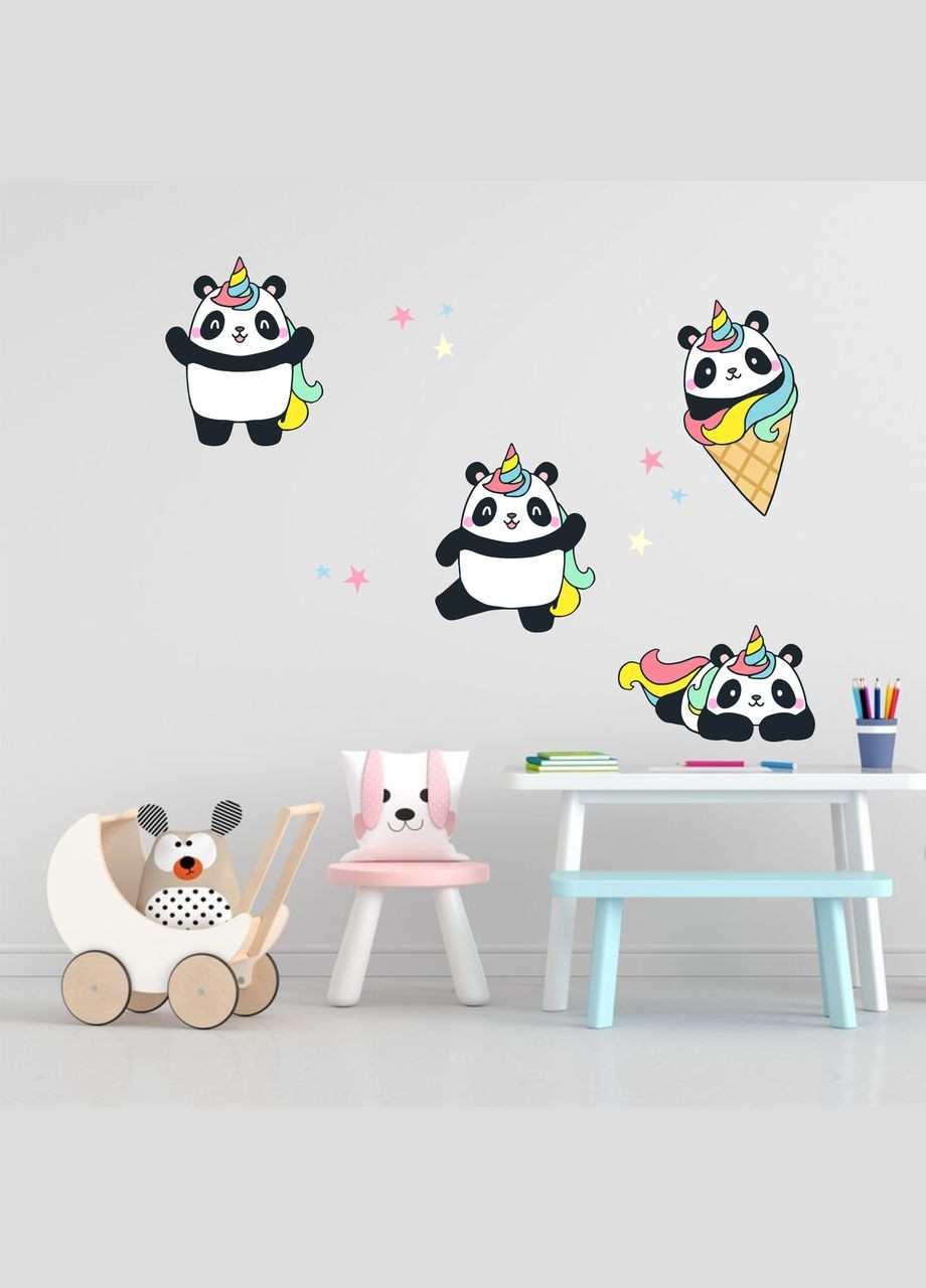 Виниловая интерьерная на стену, обои и другие поверхности "Панды на празднике" Кавун наклейка (316189454)