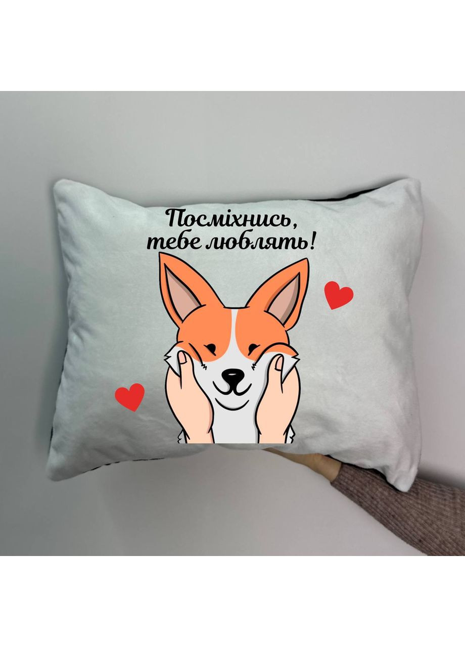 Подушка з принтом плюшева Посміхнись, тебе люблять, 35х45 (1914) Hand Made (350942780)