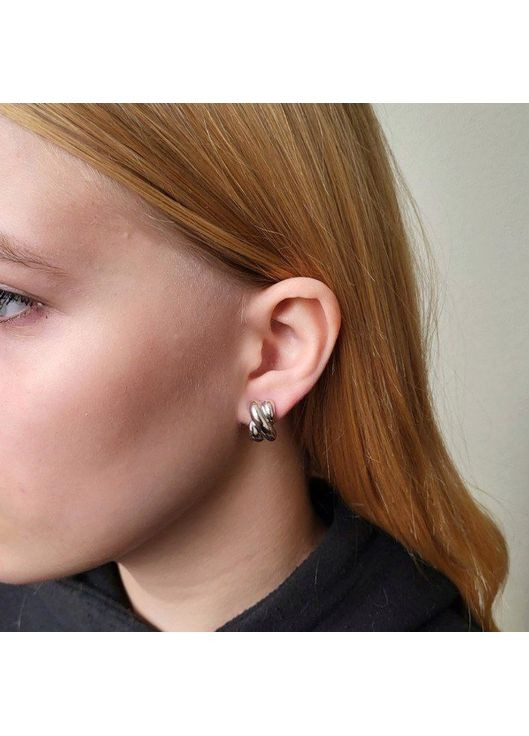 Срібні сережки без каменів Об'ємні срібло 925 проби Родоване вс359р 3.46г Nobrand (370438615)