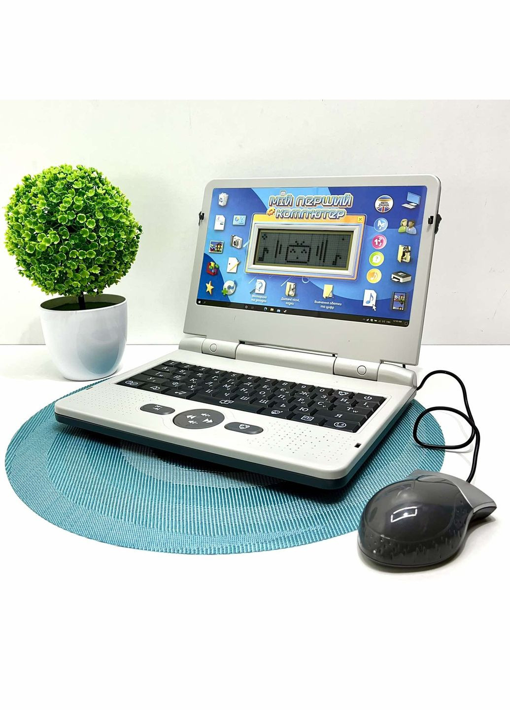 Ноутбук дитячий інтерактивний режими вивчення цифр алфавіту укр та англ мова Сірий (88777) WToys (318070130)