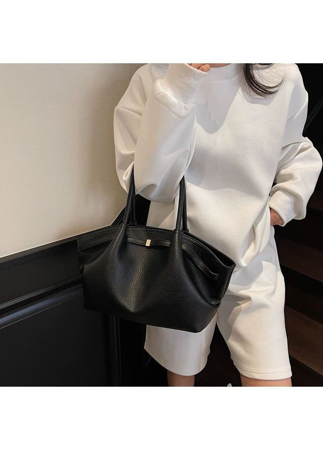 Сумка жіноча чорна з екошкіри - велика офісна шопер на плече No Brand (365250644)