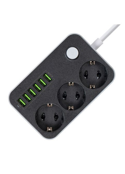 Мережевий фільтр Colorway CW-CHЕ36B, 3 розетки/6USB Black 1.8M (268143139)