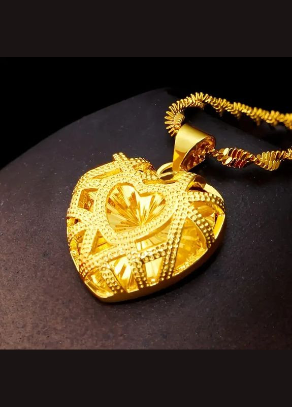 Кулон на цепочке 3D Сердце золотое покрытие 1.5 см 50 см LuxAurum144 Liresmina Jewelry (339678760)