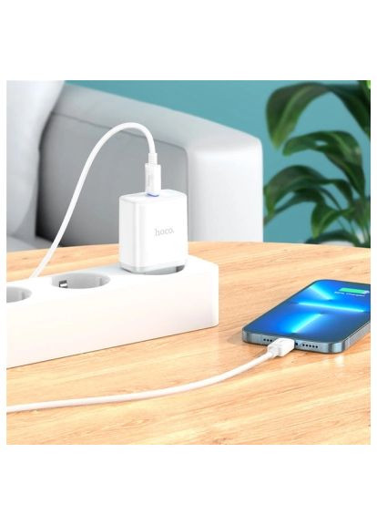 Зарядний пристрій (6931474782908) Hoco C104A USB-C PD20W + cable USB-C to Lightning white (369882032)