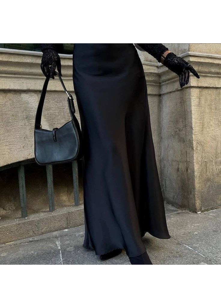 Черная женская атласная юбка макси No Brand