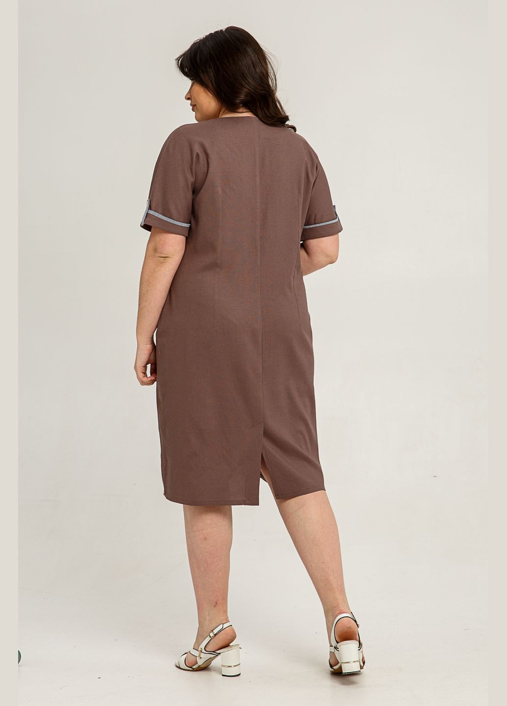 Світло-коричнева повсякденний жіноча літня лляна сукня емма з накладною кишенею all posa (ap101407p) A'll Posa