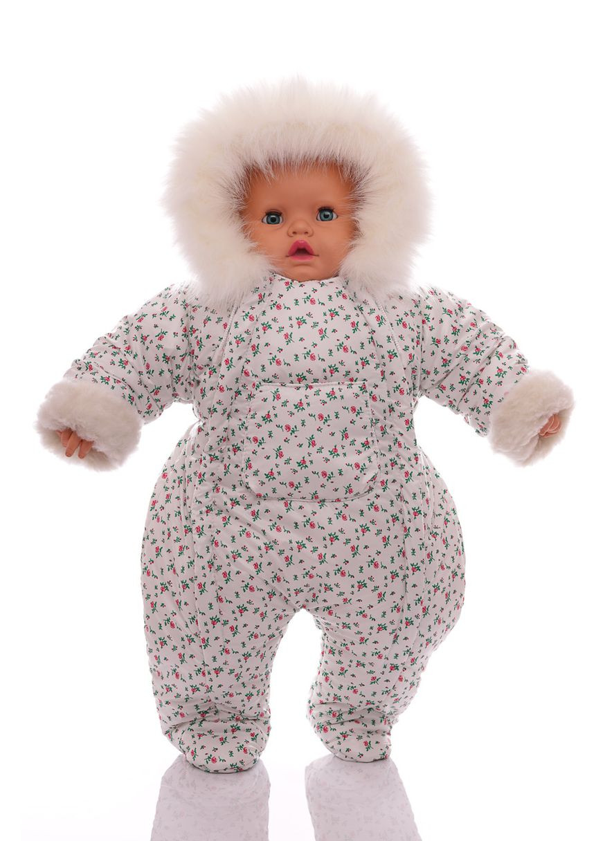 Человечек на меху для девочки с принтом розочек белый 74 см (50707) BABYKROHA (297200097)