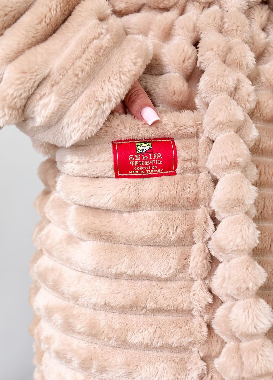 Теплий жіночий халат міді з капюшоном та чобітками полірована махра Selim-tekstil (352529314)