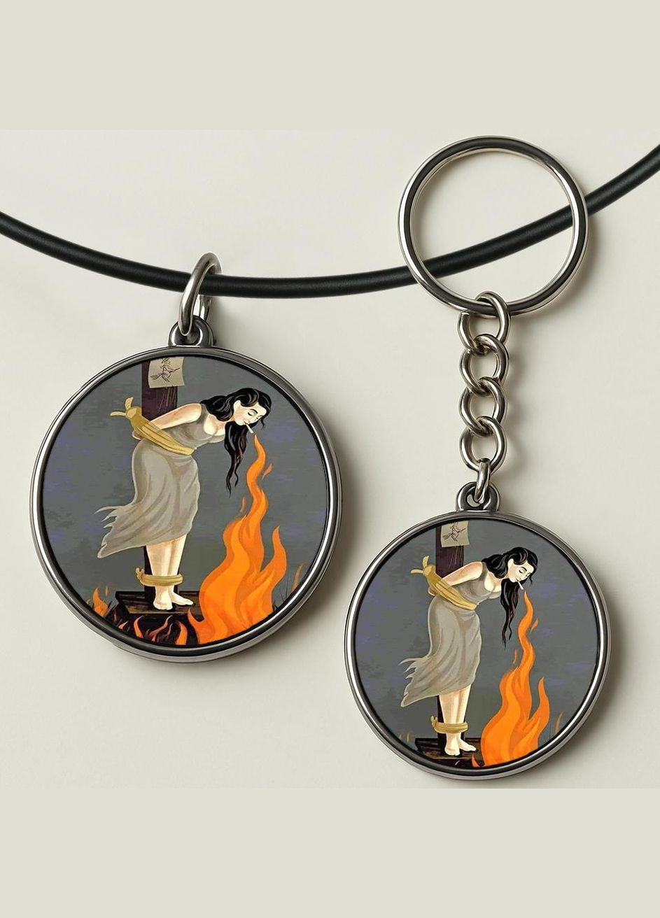 Набір підвіска (кулон) та брелок дівчина палає No Brand (332633591)