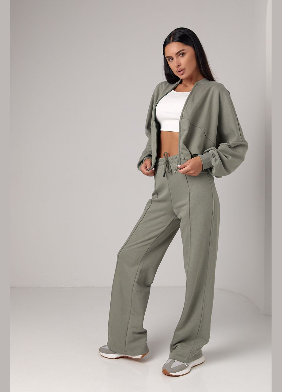 Спортивный костюм с прямыми брюками и кофтой на молнии - бежевый цвет, M (sku_561) No Brand (315391070)