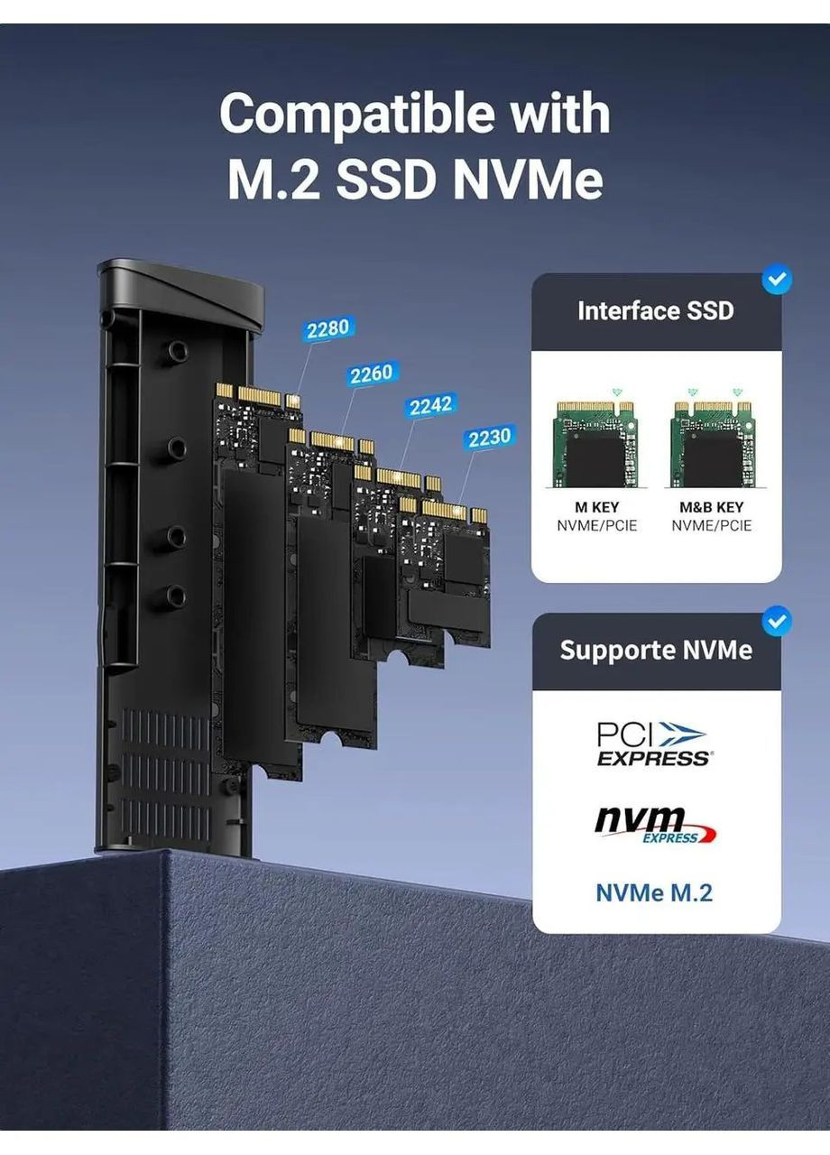 Внешний корпус карман для жесткого диска SSD M.2 NVME CM767 10 Гбит/с USB C 3.2 Gen 2 Ugreen (365301547)