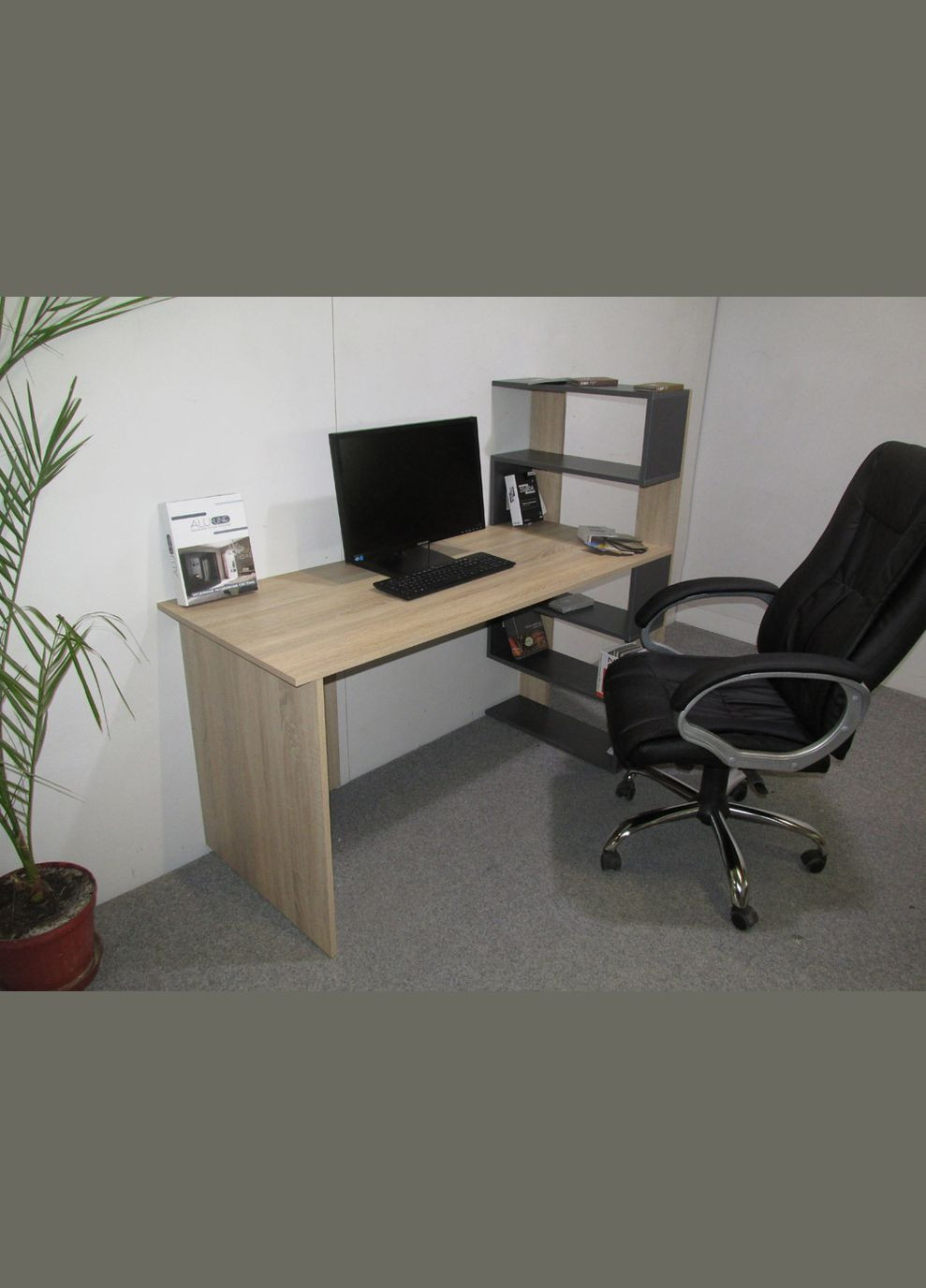 Cтол компьютерный с полками Джеко 1416P прав Сонома/Антрацит (MZN-031030) М-ЗОН (353498028)