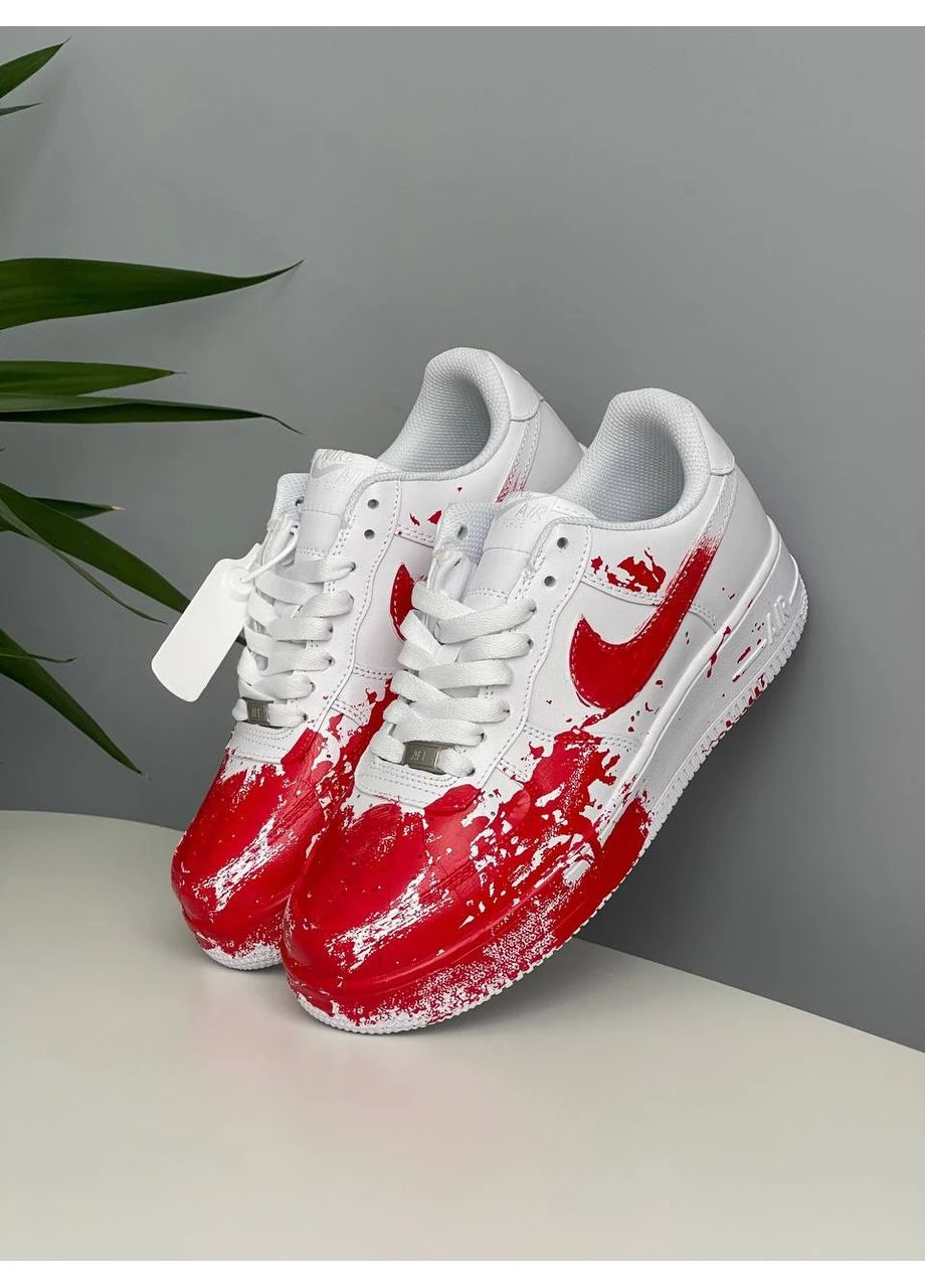 Червоні Осінні кросівки чоловічі і жіночі Nike Air Force 1 Custom Blood White Red | Найк Еір Форс 10