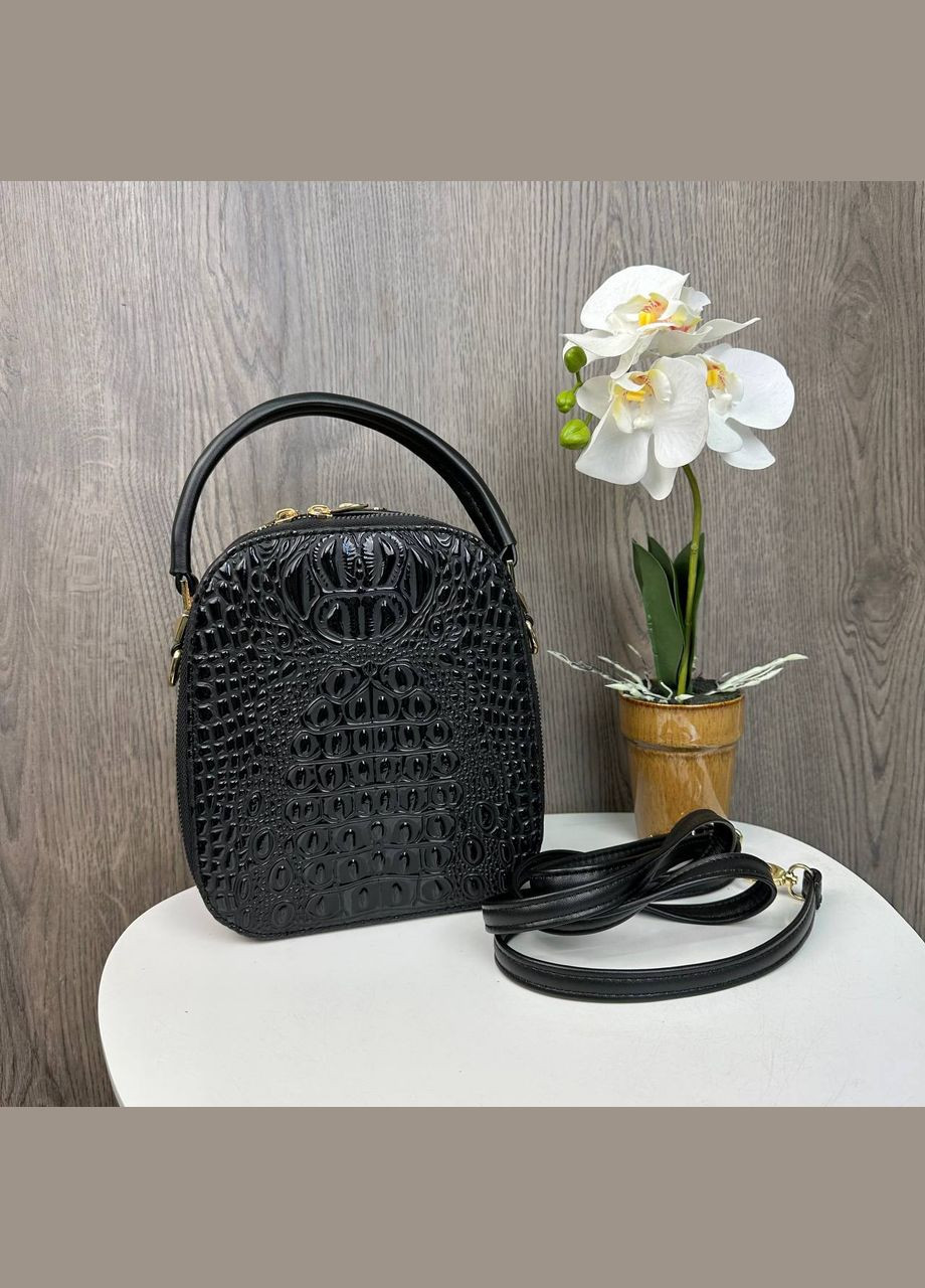 Женская сумка в стиле рептилии сумочка лаковая крокодил черная Eton (328948450)