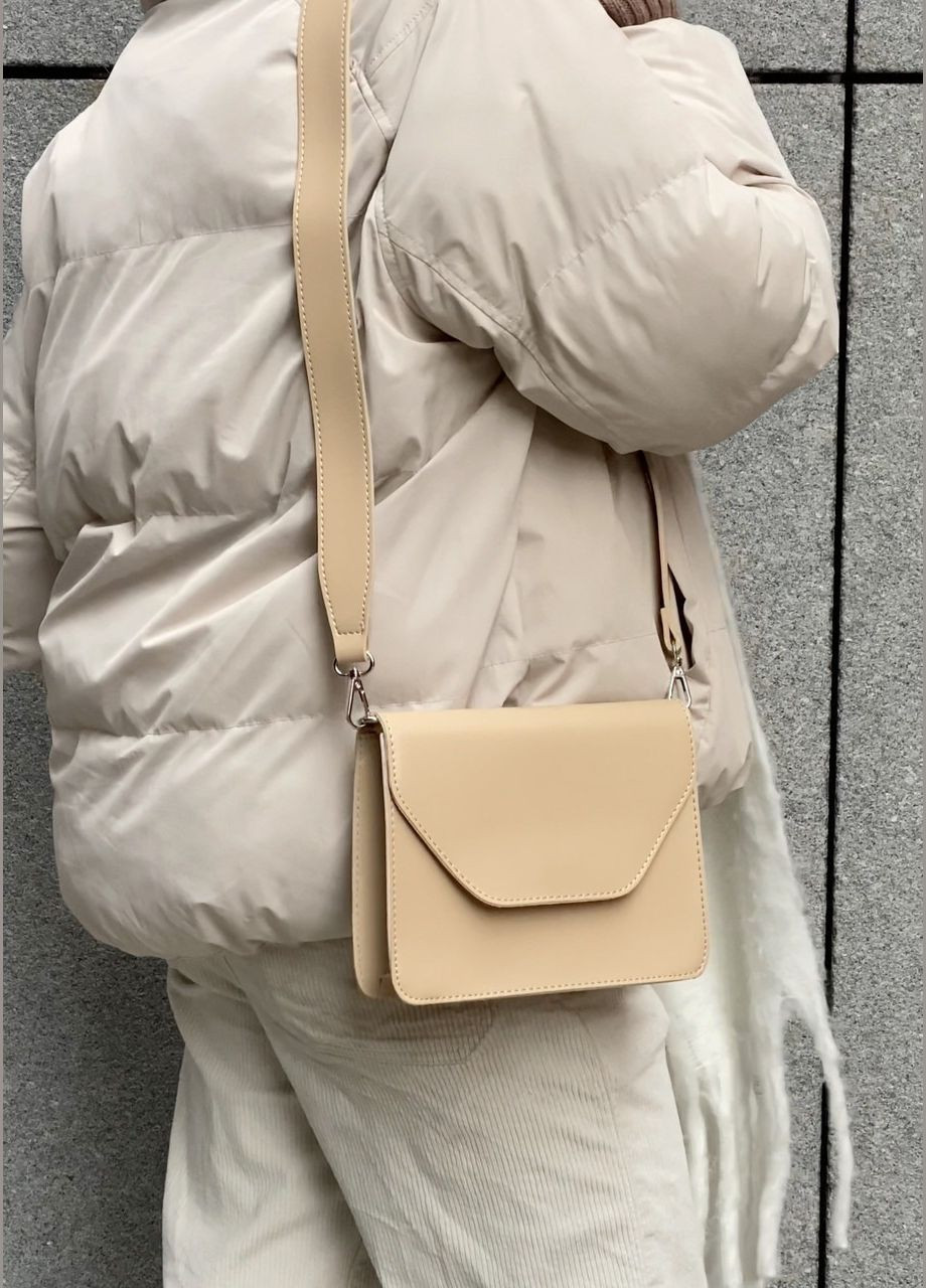 Жіноча сумка через плече крос-боді на широкому ремені бежева No Brand (286505201)