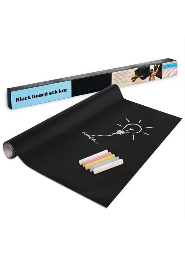 Меловая стикер доска / плёнка самоклеящаяся для рисования + мелки 45 x 200 см / Плёнка для рисования виниловая Black (301088697)