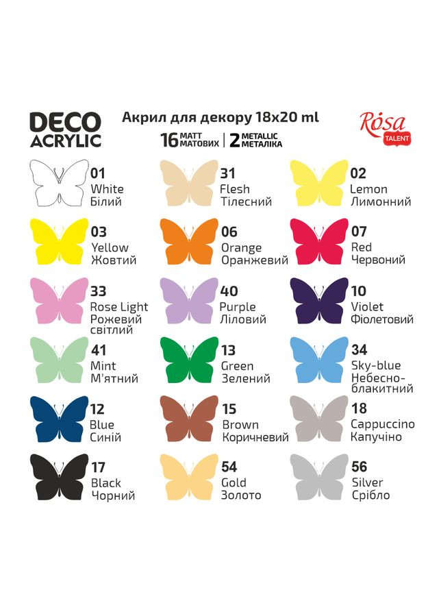 Набір акрилових фарб для декору матові і металіки 18×20 мл Rosa Talent (362661113)