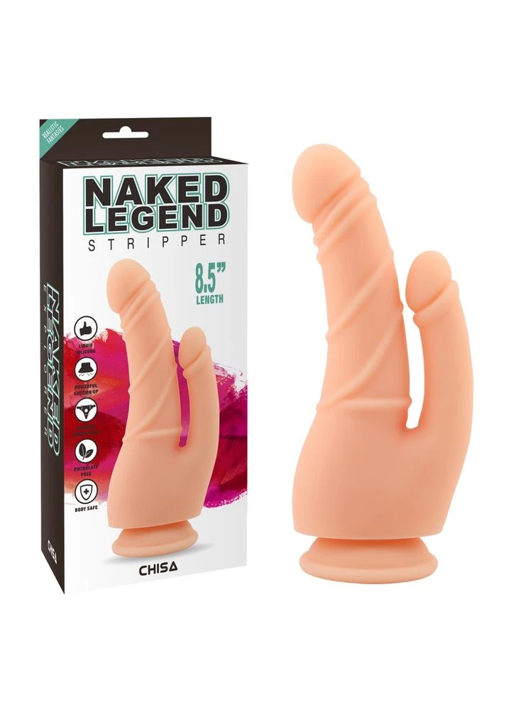 Фалоімітатор подвійний на присосці Naked Legend Stripper 8.5, бежевий Chisa (347313578)