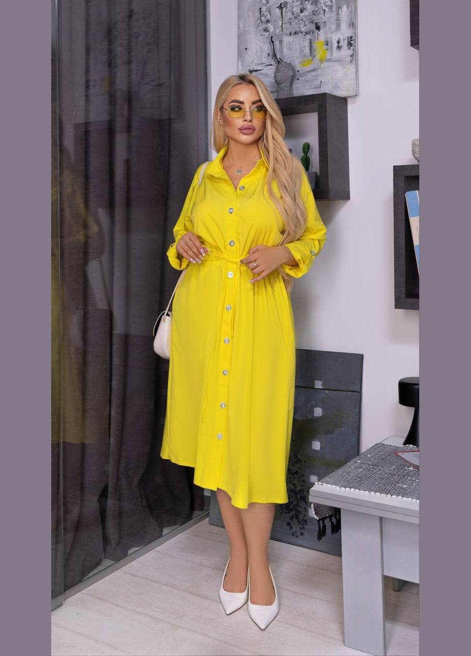 Желтое женское свободное платье из софта цвет желтый р.58/60 452585 New Trend