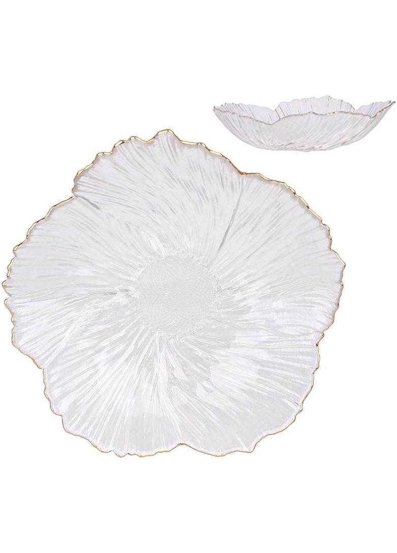 Тарелка-фруктовница "Fleur" стеклянная Ø25см прозрачная с золотой каймой BonaDi (372176312)