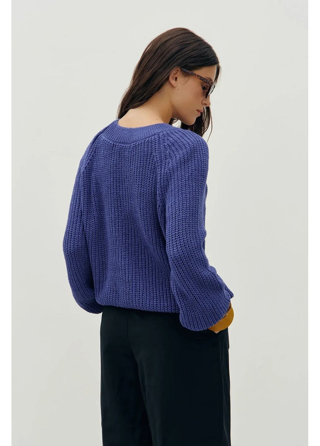 Темно-синій зимовий светр крупної вязки, колір темно-синій Rica Mare