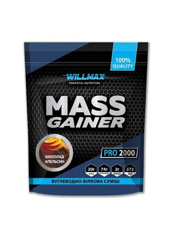 Високовуглеводний гейнер Mass Gainer, шоколад-апельсин, 2000 г Willmax (361114487)