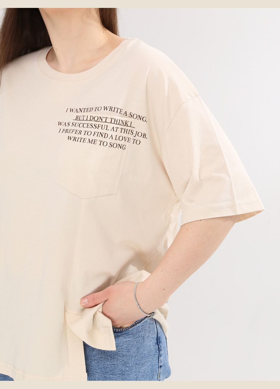 Футболка жіноча світло-бежева з написом Whitney Свободная - (332980414)