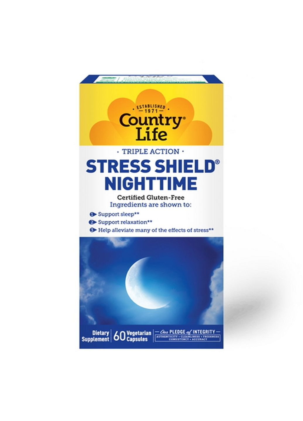 Натуральна добавка Stress Shield Nighttime, 60 капсул Country Life (293479017)