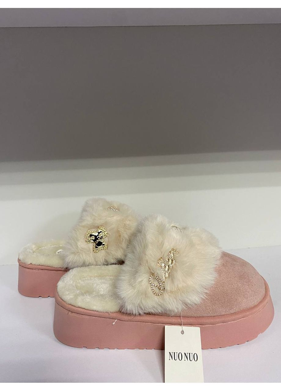 Пудровые домашние теплые тапки-тапочки No Brand