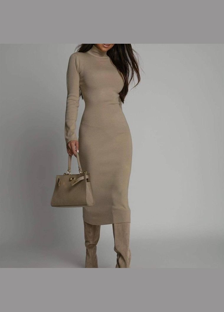 Темно-бежевое деловое, повседневный, кэжуал, джинсовое, вечернее платье женское No Brand однотонное