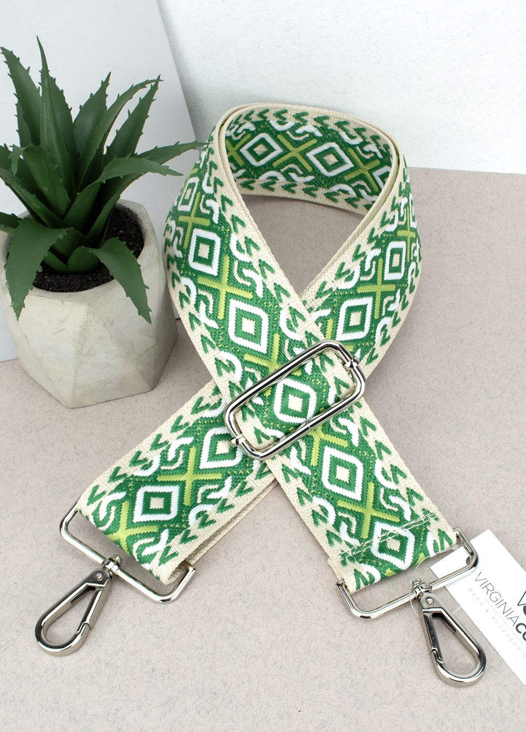 Ремень для сумки текстильный 50 мм R_ornament_silver с карабинами зеленый Virginia Conti (282395250)