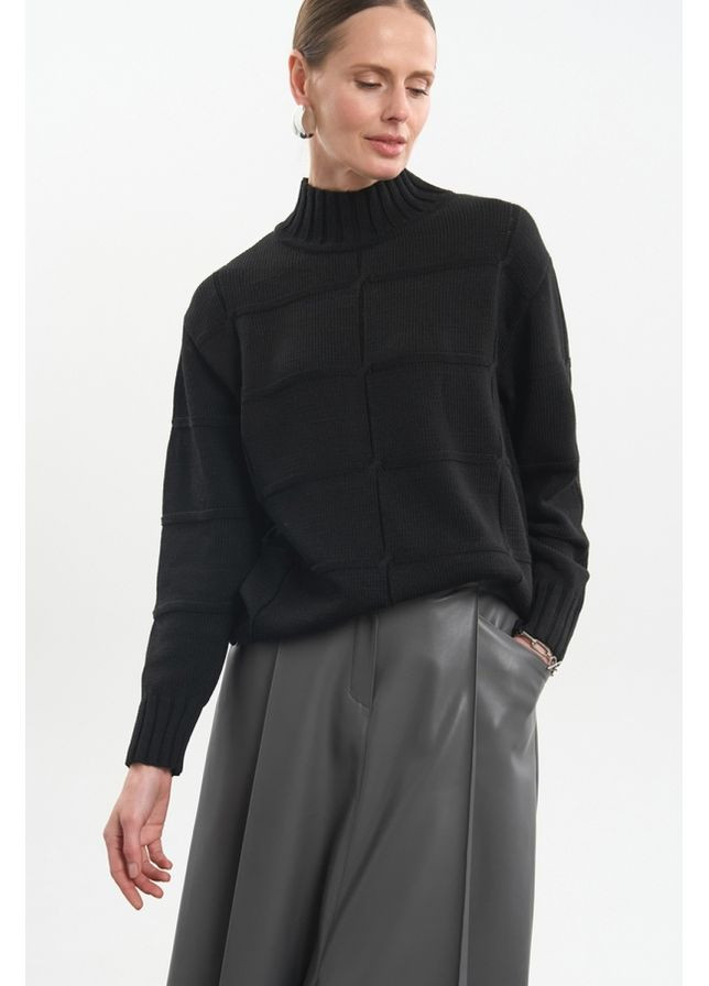 Черный демисезонный стильный свитер в рельефный узор (2804) Triko Bakh