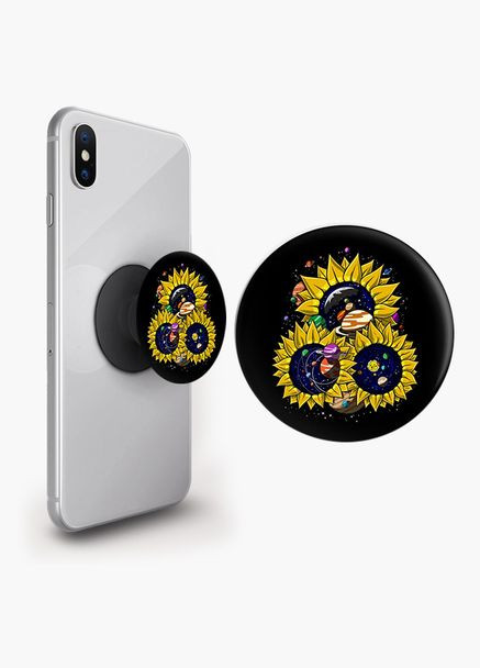 Попсокет тримач для смартфона (Popsockets) Квіти Чорний No Brand (302084972)