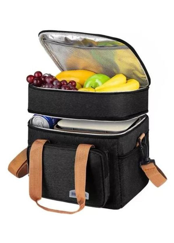 Сумка-холодильник маленька 26х25х18 см на 12 л термосумка на 2 відділення із ручкою через плече Чорна No Brand (329902262)