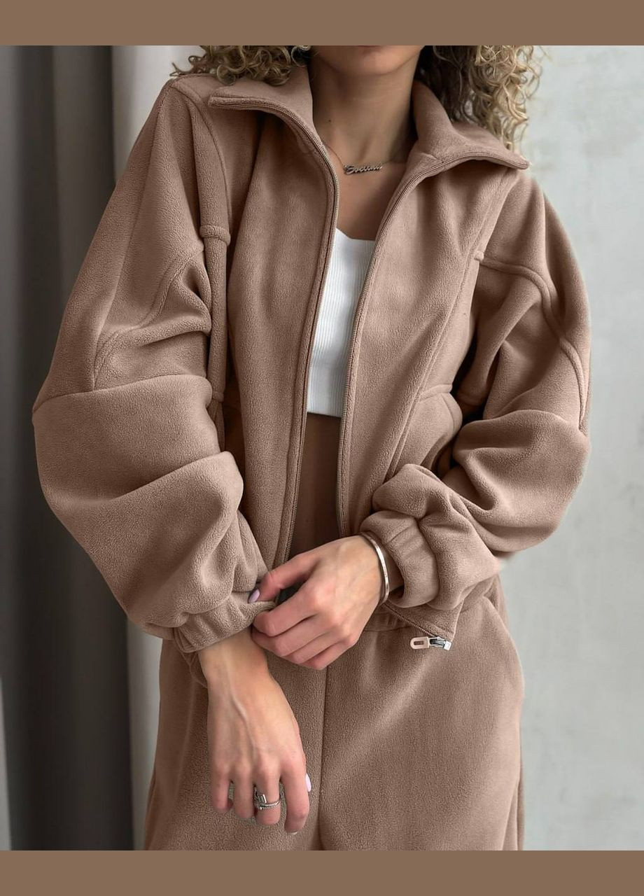 Демисезонный бежевый костюм 2-ка из мягенького плюшевого флиса, приятный к телу однотонный костюм (без капюшона) No Brand 304-1 (307404358)