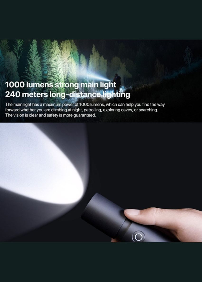 Ліхтар Mijia Multi Functional Strong Light Flashlight (N613) Xiaomi Mijia multi-functional bright flashlight has a dark color (322458078)