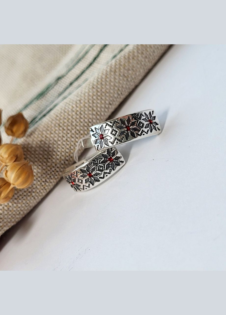 Серебряные серёжки серьги Вышиванка с Красными камнями черненное серебро 925 пробы 5016ч 3.70г No Brand (306742693)