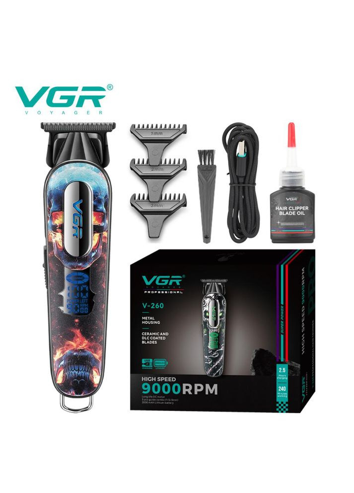 Тример акумуляторний для стрижки V-260 RED, 3 насадки, LED дисплей VGR (364665569)