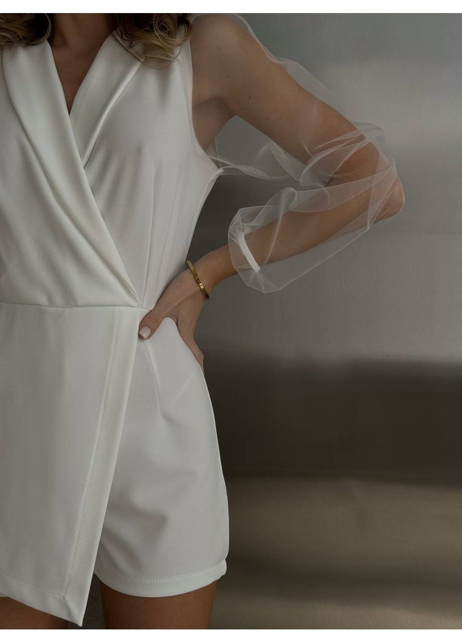 Женский комбинезон No Brand комбинезон-шорты однотонный белый повседневный, вечерний, деловой, кэжуал креп-дайвинг